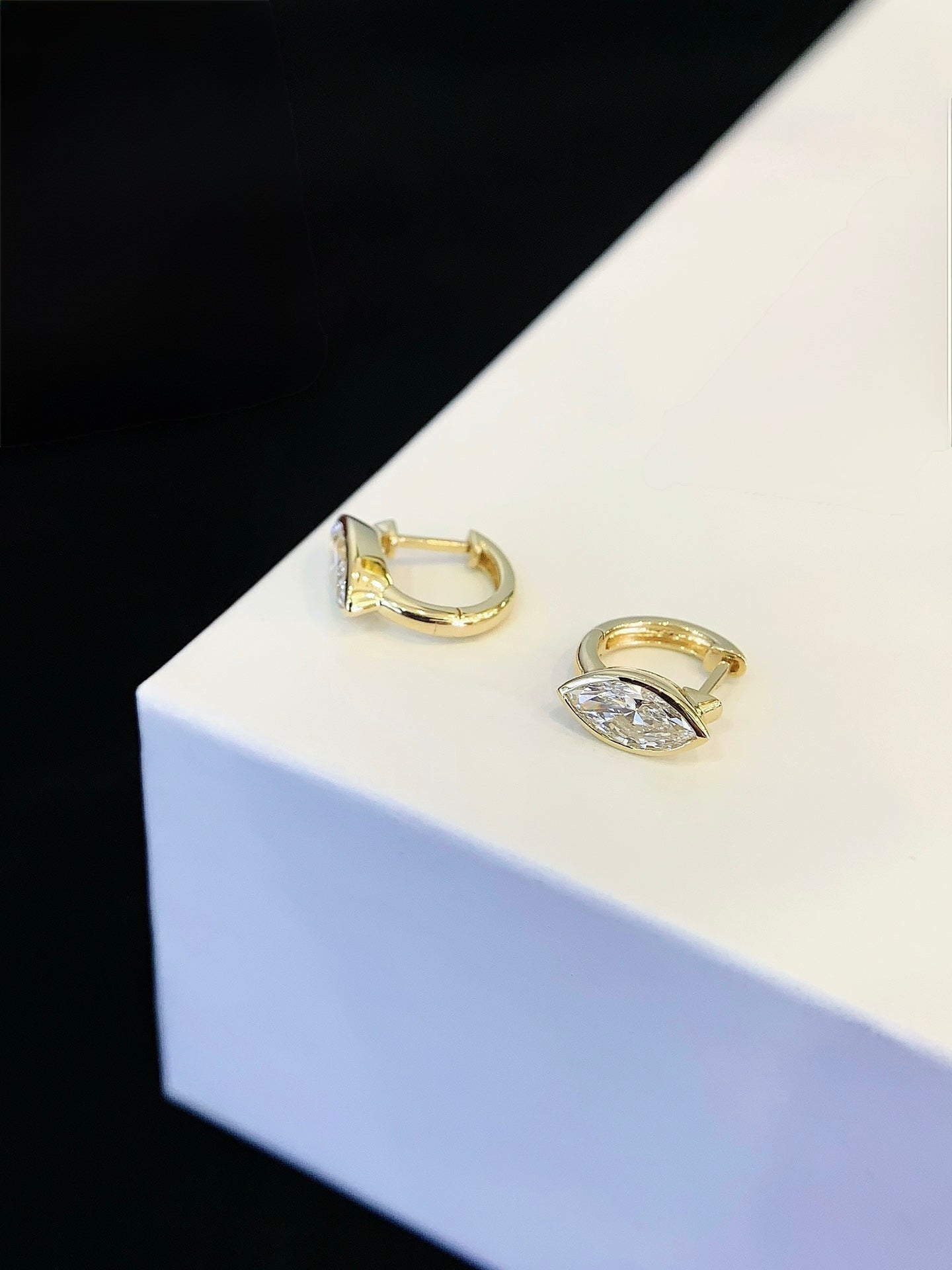 Marquise Bezel Mini Hoop Earrings, 1ct Lab-Grown Diamonds Each, 18k Yellow Gold