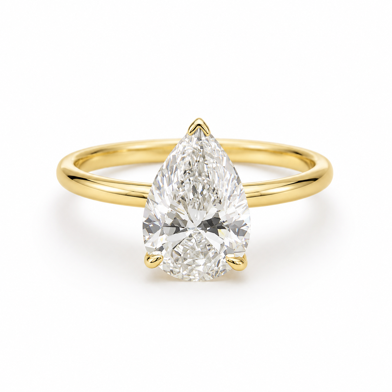 Pear Ring, 2.07ct Lab-Grown Diamond, 18k Yellow Gold, hidden halo