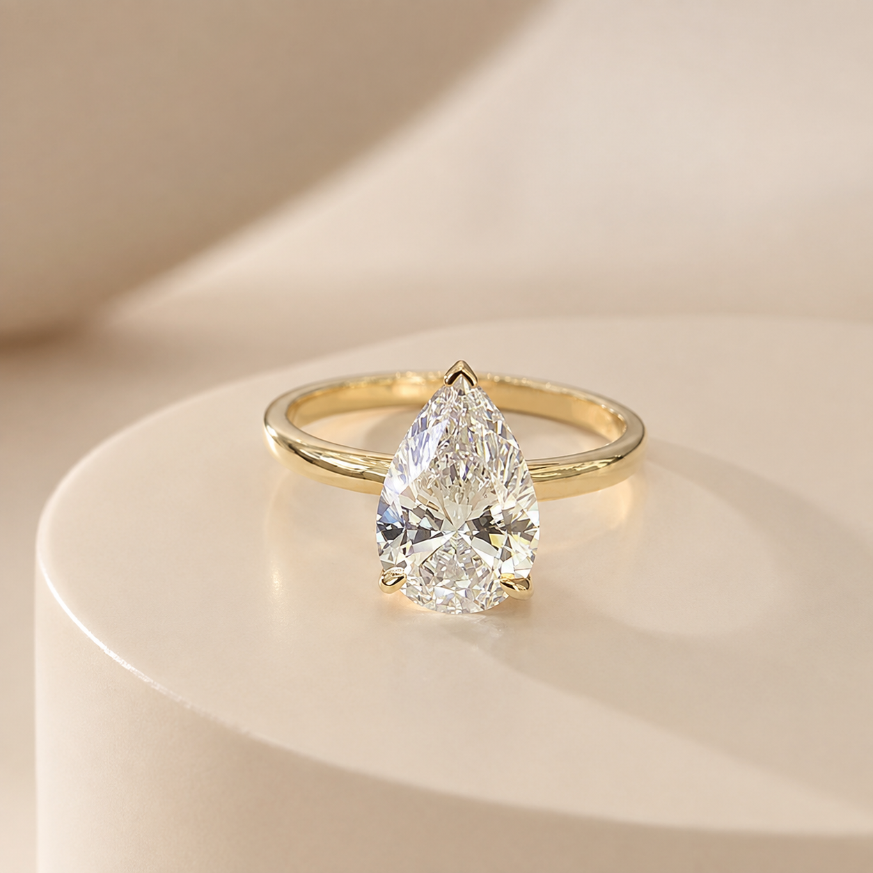 Pear Ring, 2.07ct Lab-Grown Diamond, 18k Yellow Gold, hidden halo