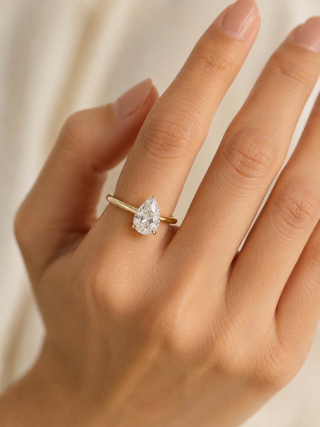 Pear Ring, 2.07ct Lab-Grown Diamond, 18k Yellow Gold, hidden halo