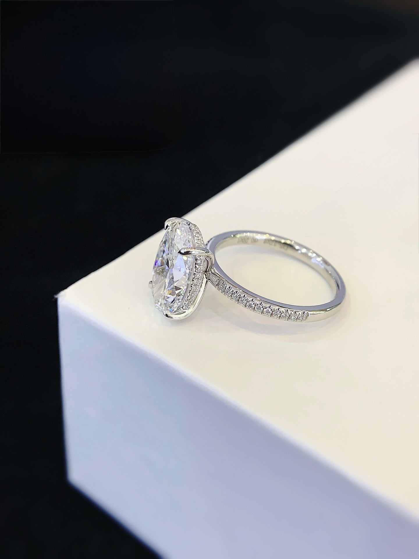 Oval Hidden Halo Ring, 5.12ct Lab-Grown Diamond, 18k White Gold