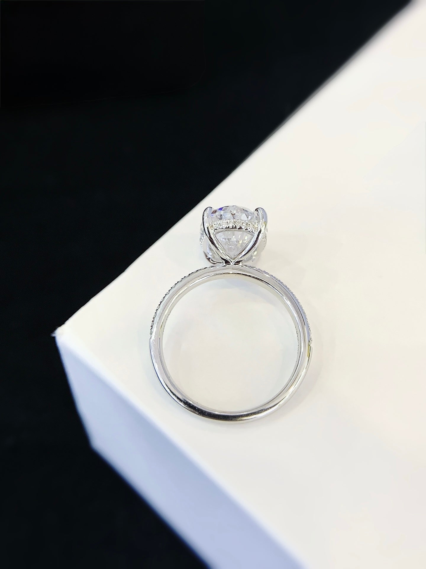 Oval Hidden Halo Ring, 5.12ct Lab-Grown Diamond, 18k White Gold