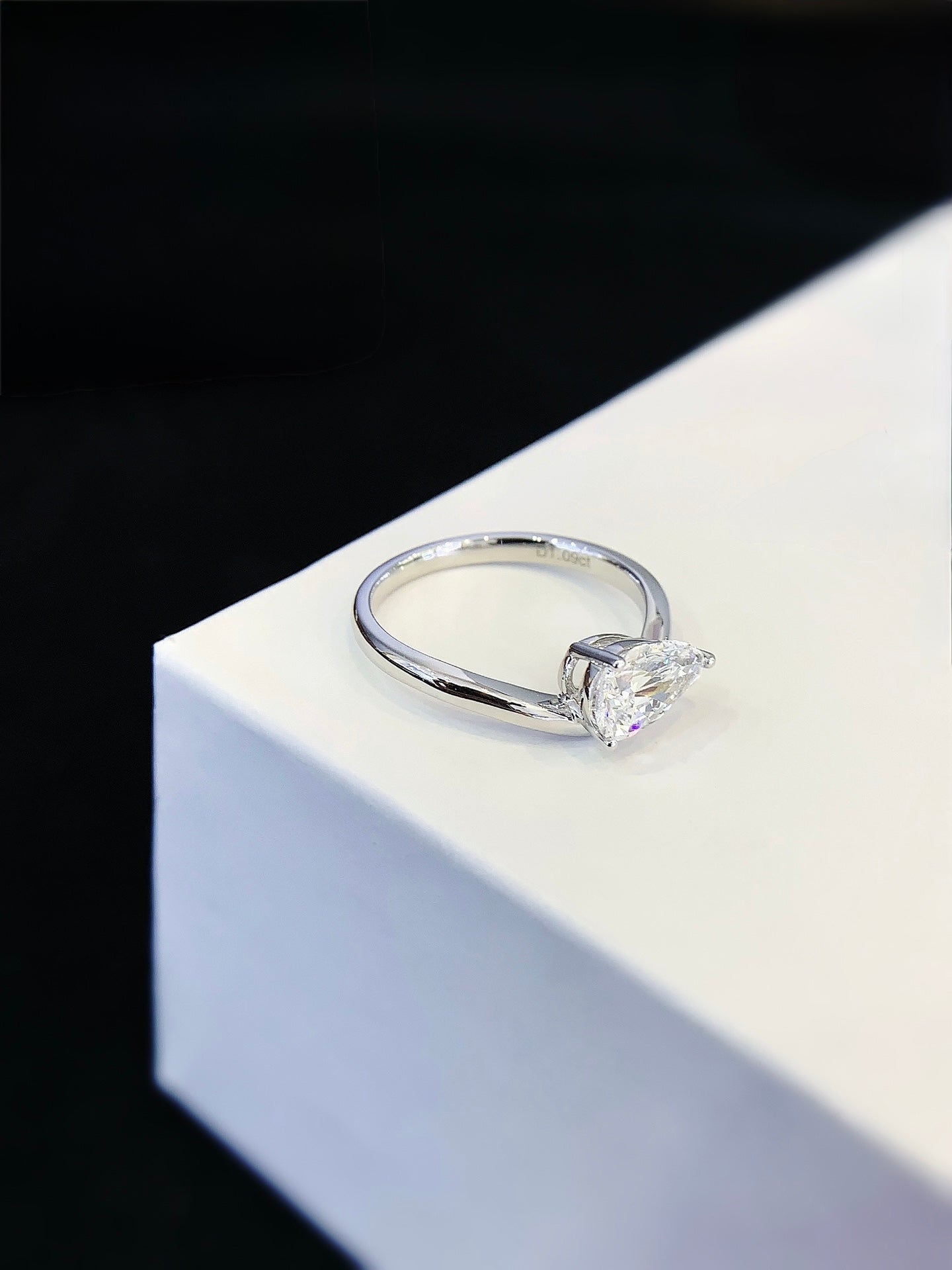 Floating Pear Ring, 1.09ct Lab-Grown Diamond, 14k White Gold