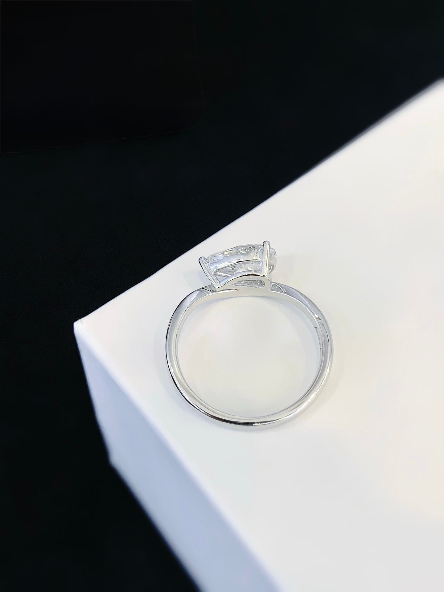 Floating Pear Ring, 1.09ct Lab-Grown Diamond, 14k White Gold