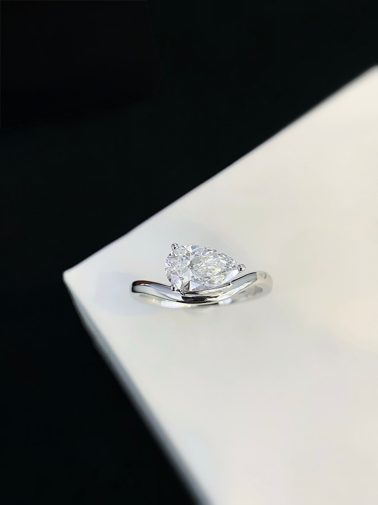 Floating Pear Ring, 1.09ct Lab-Grown Diamond, 14k White Gold