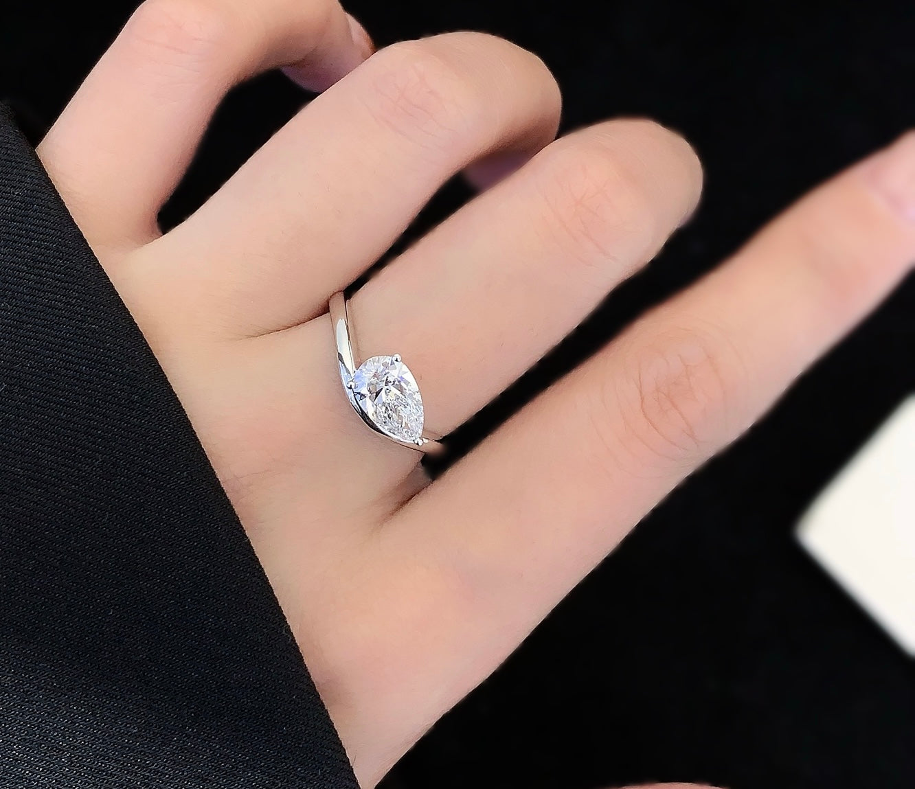 Floating Pear Ring, 1.09ct Lab-Grown Diamond, 14k White Gold