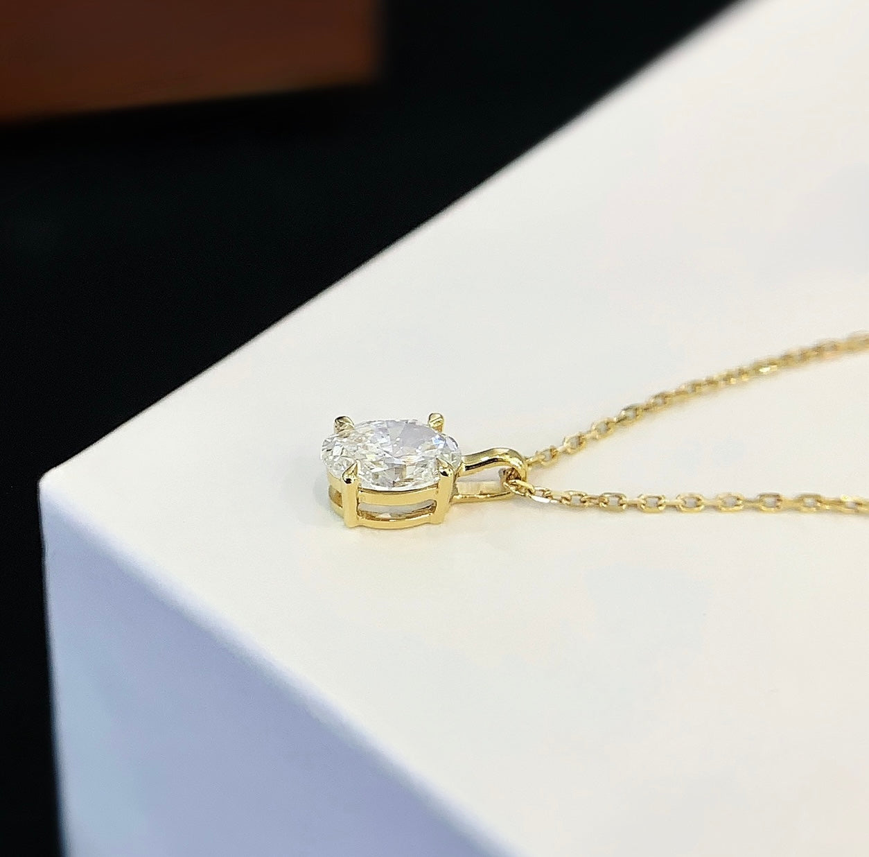 Oval Diamond Pendant, 0.51ct Lab-Grown Diamond, 18k Yellow Gold