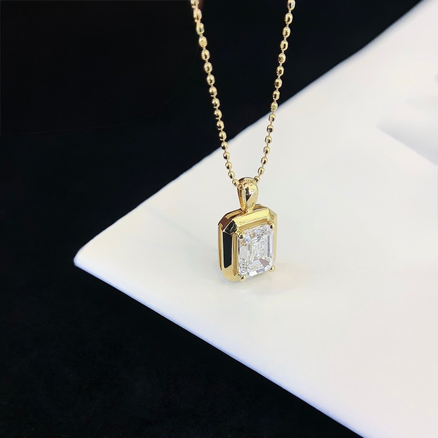 Emerald Cut Frame Pendant, 1.03ct Lab-Grown Diamond, 18k Yellow Gold