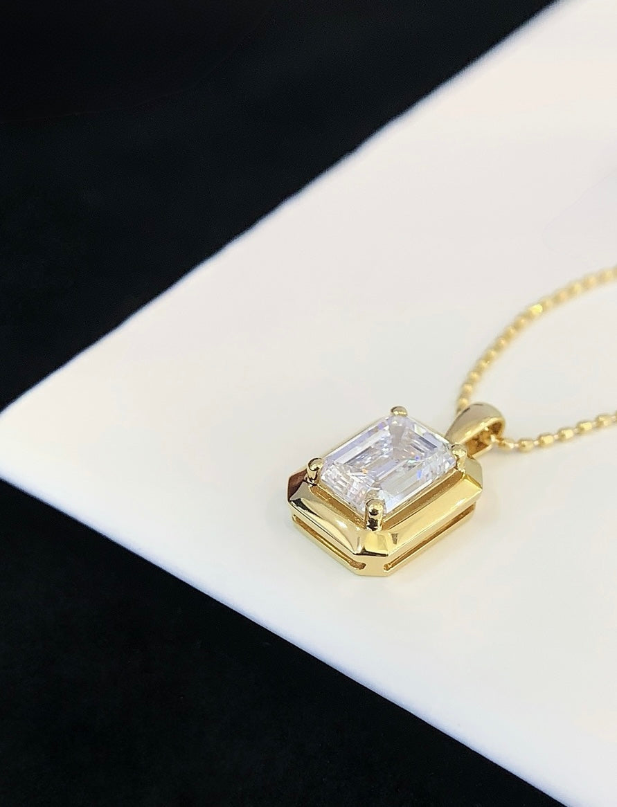 Emerald Cut Frame Pendant, 1.03ct Lab-Grown Diamond, 18k Yellow Gold