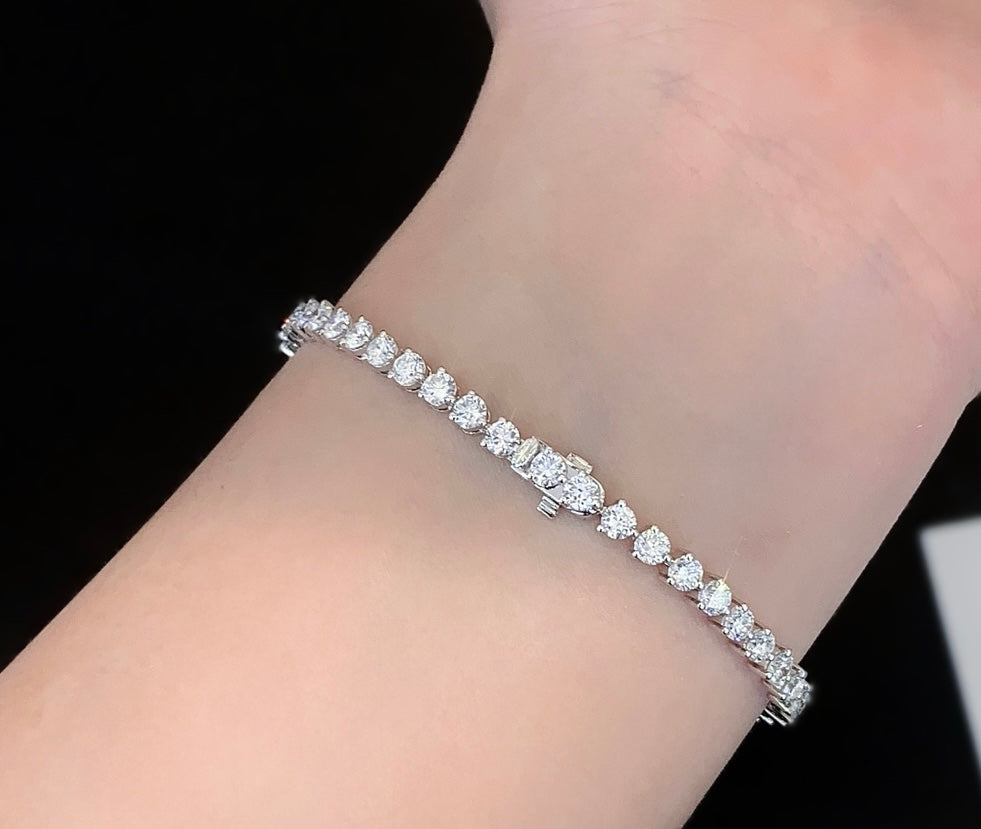 Round Diamond Tennis Bracelet, 5.15ct Total Weight Lab-Grown Diamonds, 14k White Gold