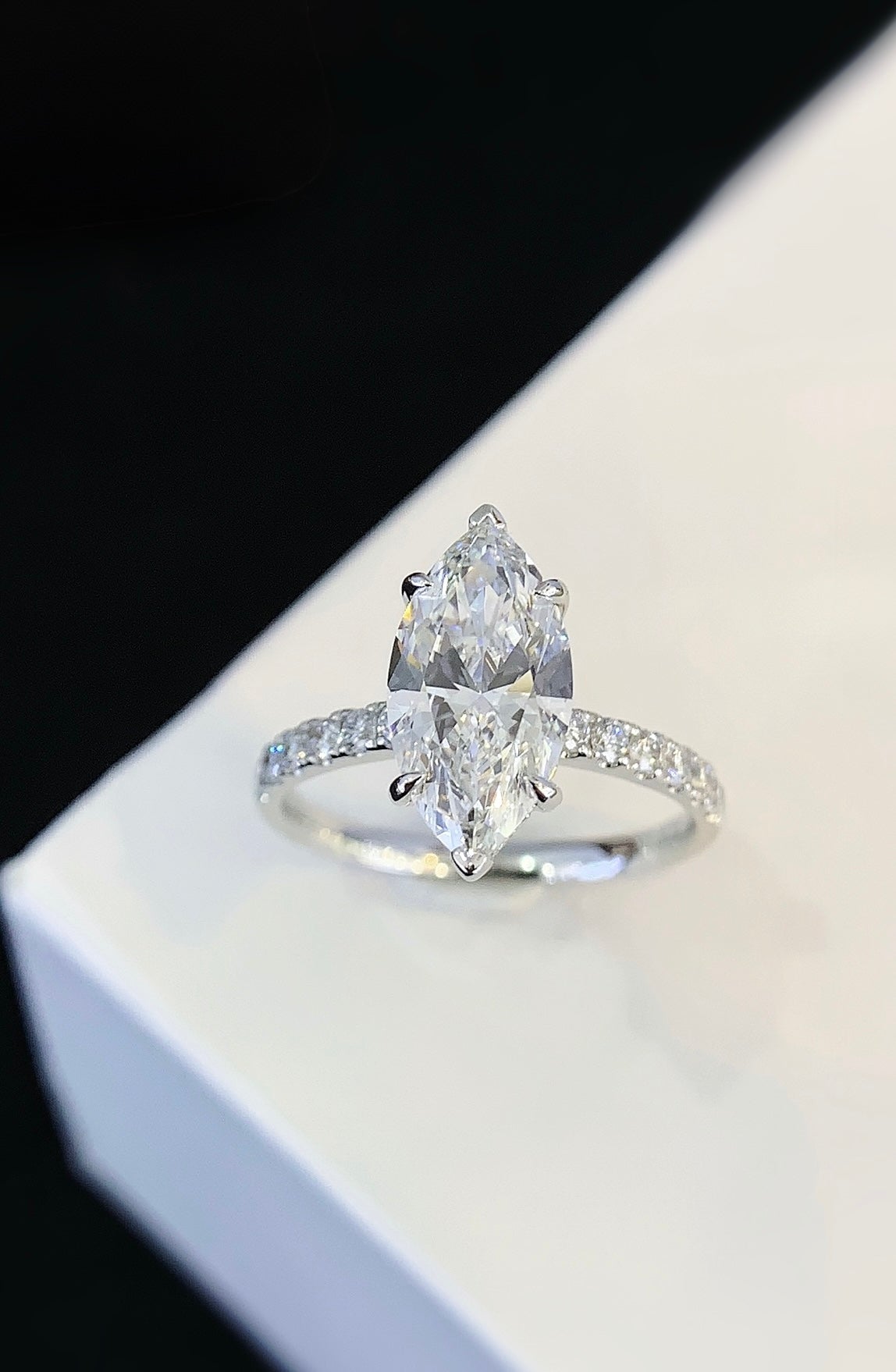 Marquise Pavé Ring, 2ct Lab-Grown Diamond, 18k White Gold
