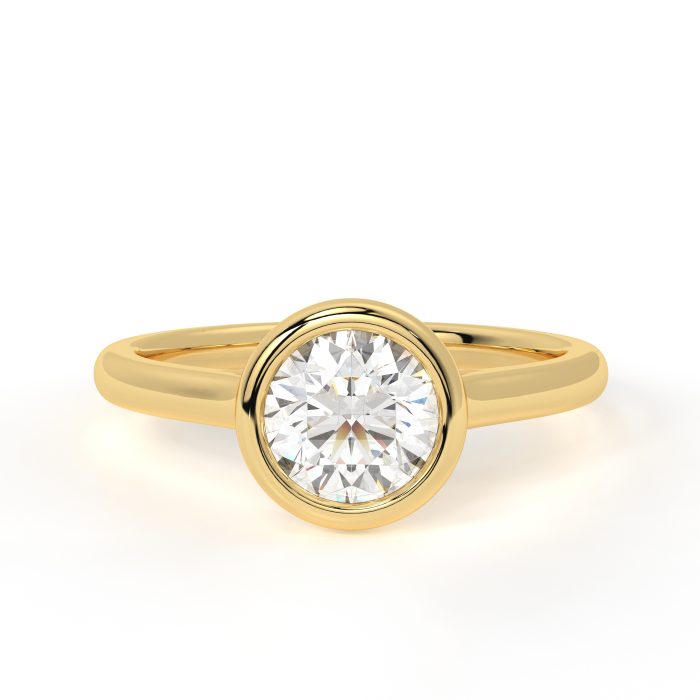 Round bezel ring with a 1.02ct lab-grown diamond in 14k yellow gold