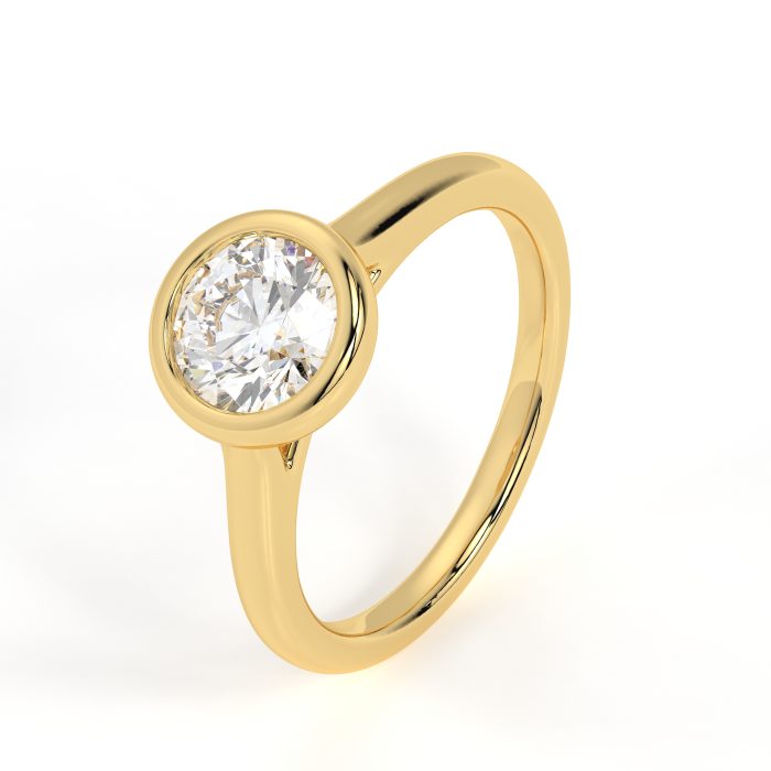 Round bezel ring with a 1.02ct lab-grown diamond in 14k yellow gold