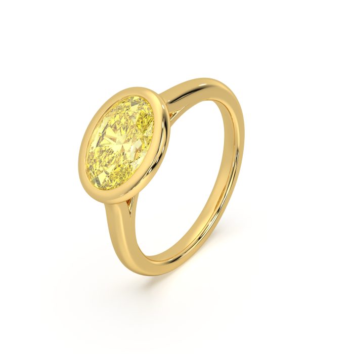 Yellow oval east-west bezel ring with a 1.75ct lab-grown diamond in 14k yellow gold