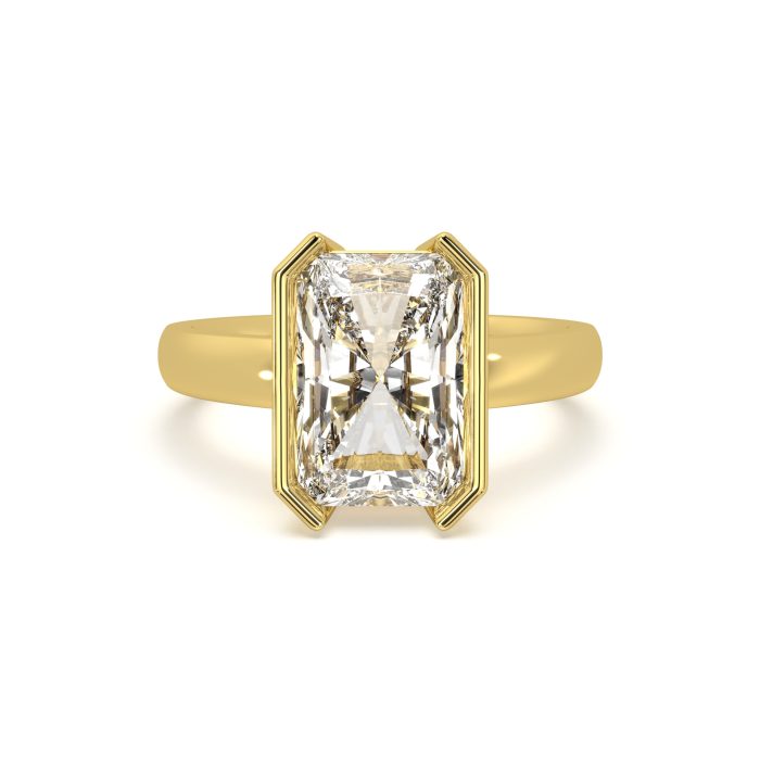 Radiant bezel ring with a 4.05ct lab-grown diamond in 14k yellow gold