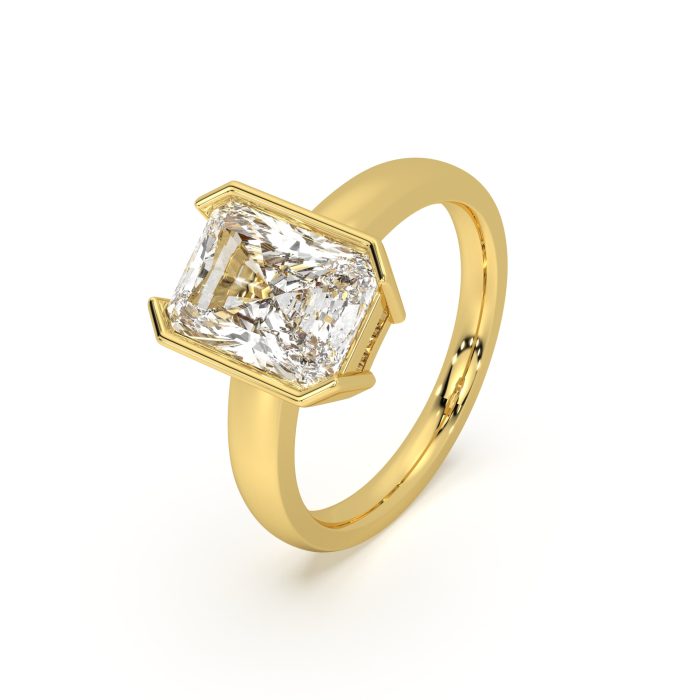 Radiant bezel ring with a 4.05ct lab-grown diamond in 14k yellow gold