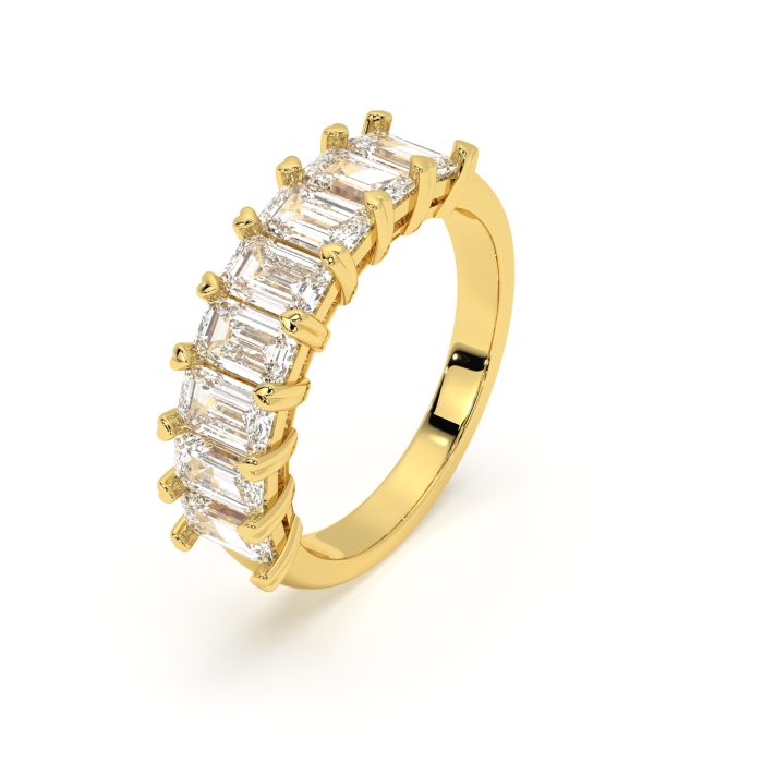 Emerald cut half eternity band with approx. 3.31ct lab-grown diamonds in 14k yellow gold